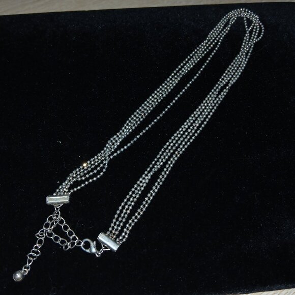 Silver Tone Multi Strand Choker Necklace Vintage Costume Jewelry #100 - Picture 8 of 9